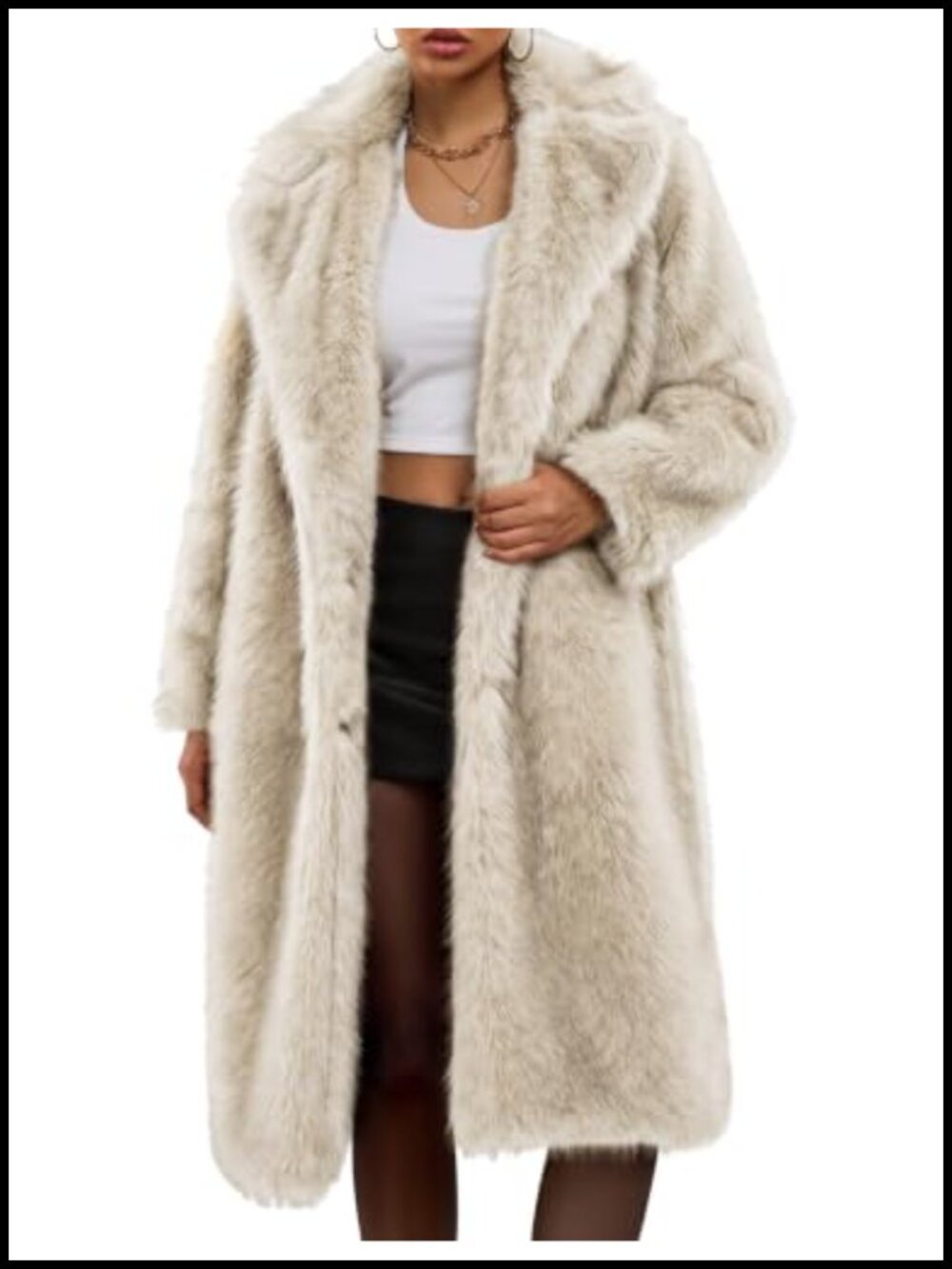 Faux Fur Long Winter Coat Knee Length Button Overcoat